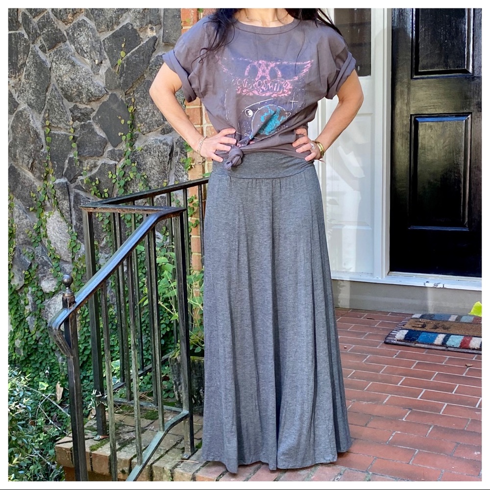 Charcoal grey Fold Waist Side Pockets Maxi Skirt - Picture 3 of 9